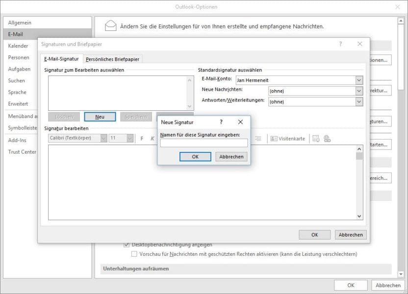Signatur in Outlook 2016 einrichten