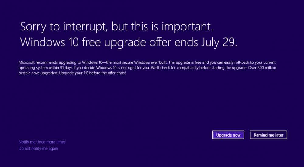Update-Hinweis für Windows 10