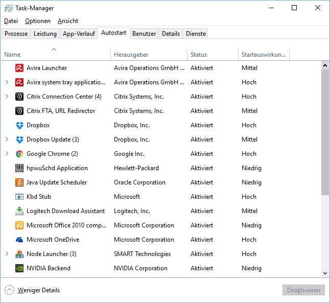 Programme aus Autostart entfernen unter Windows 10