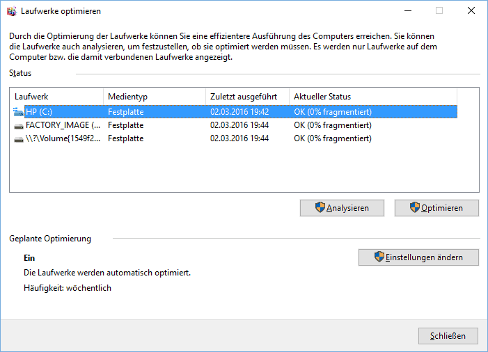 Defragmentierung in Windows 10