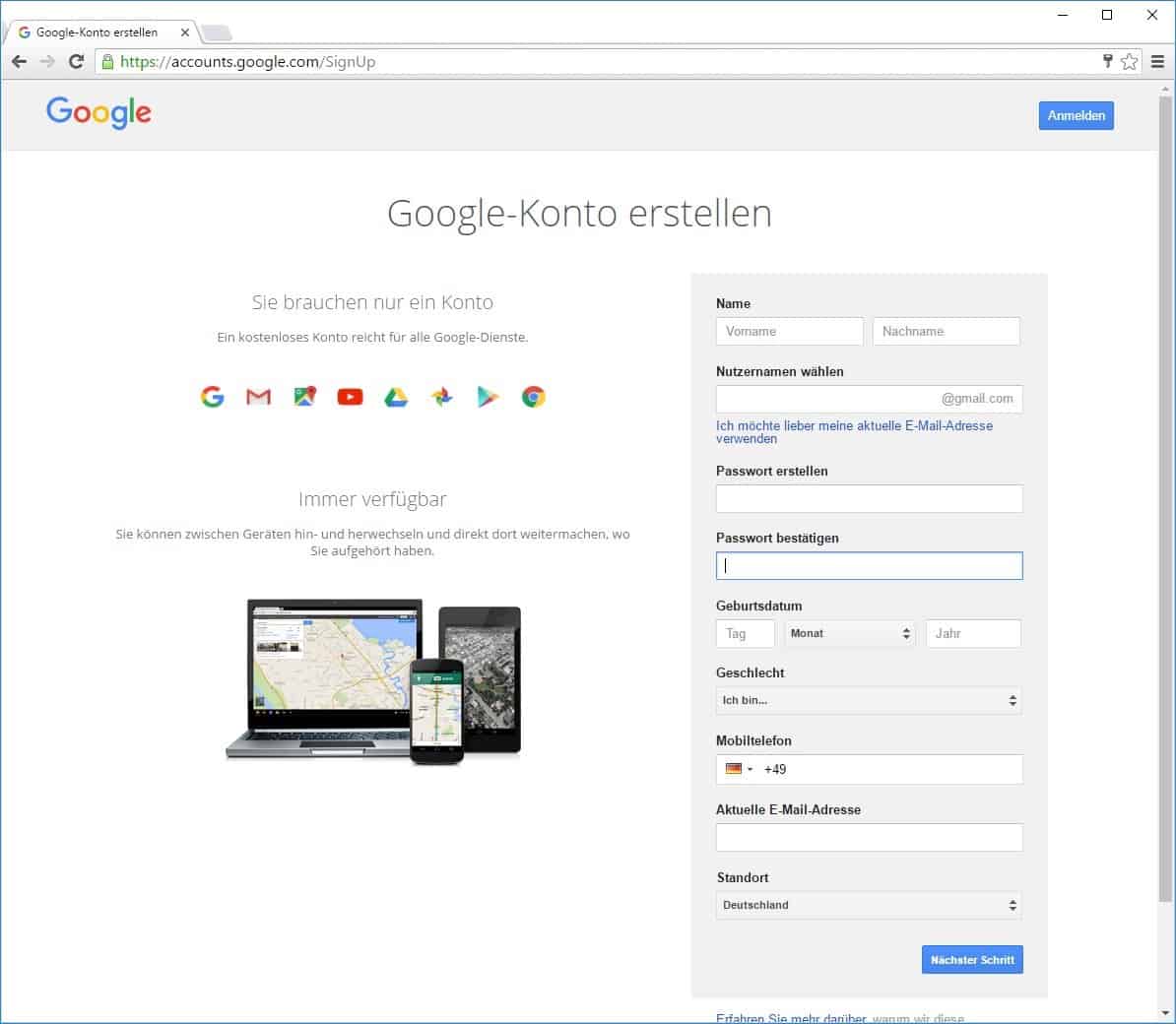 Google Konto erstellen