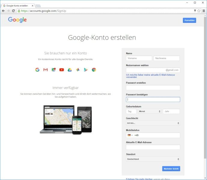 Google Konto erstellen