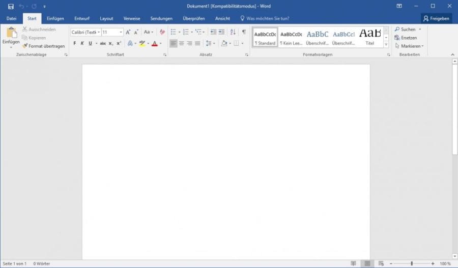 Leeres Dokument in Word 2016