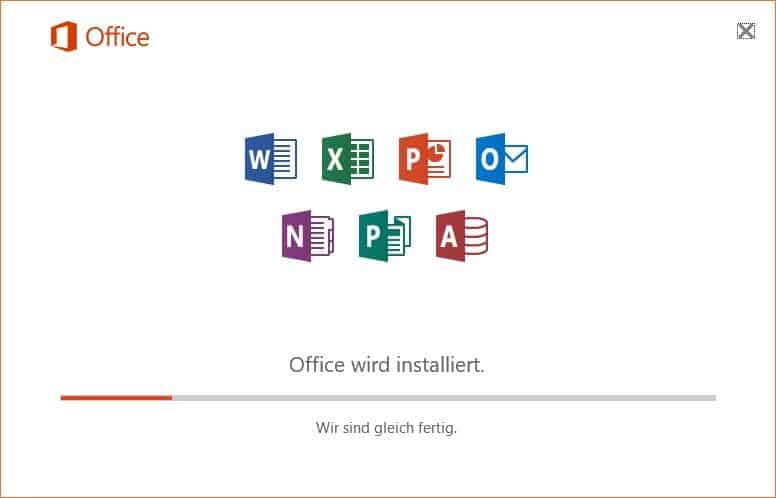 Office 2016 wird installiert