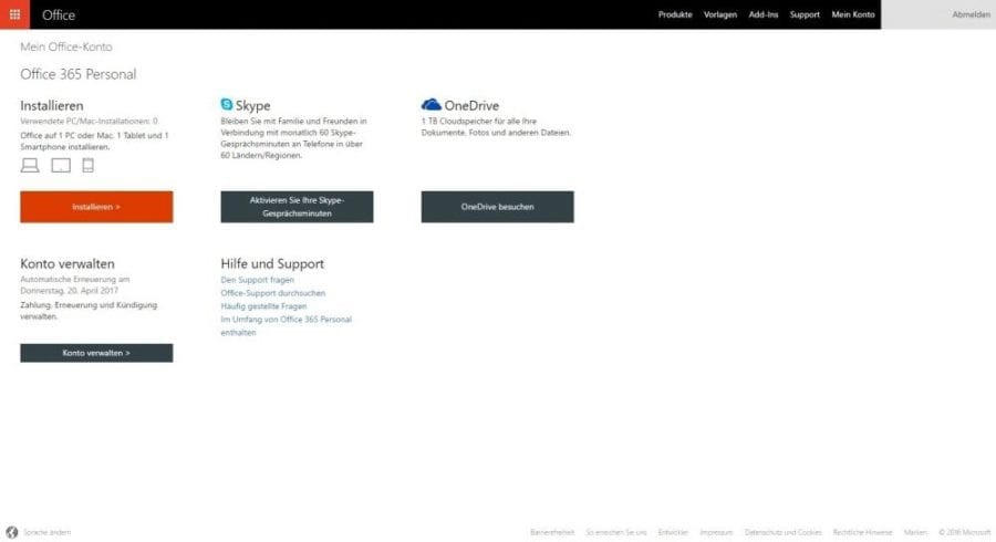 Office 365 installieren: Office 365 Konto