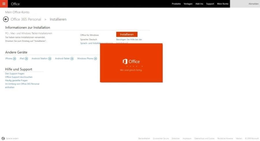 Office 365 installieren: Office 365 wird vorbereitet