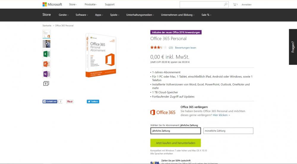 Office 365 installieren: Online-Bestellvorgang von Office 365 Personal