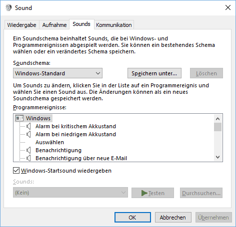 Sounds in Windows 10