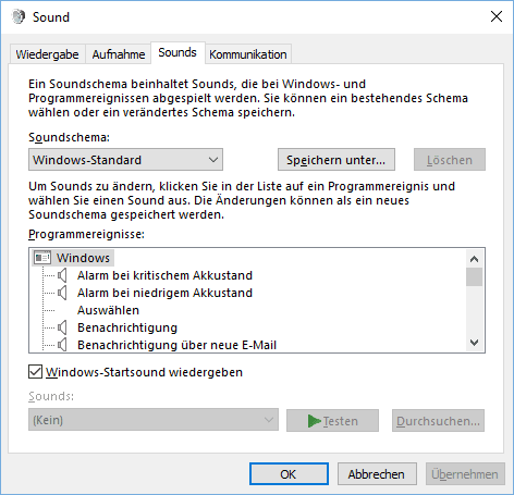 Sounds in Windows 10