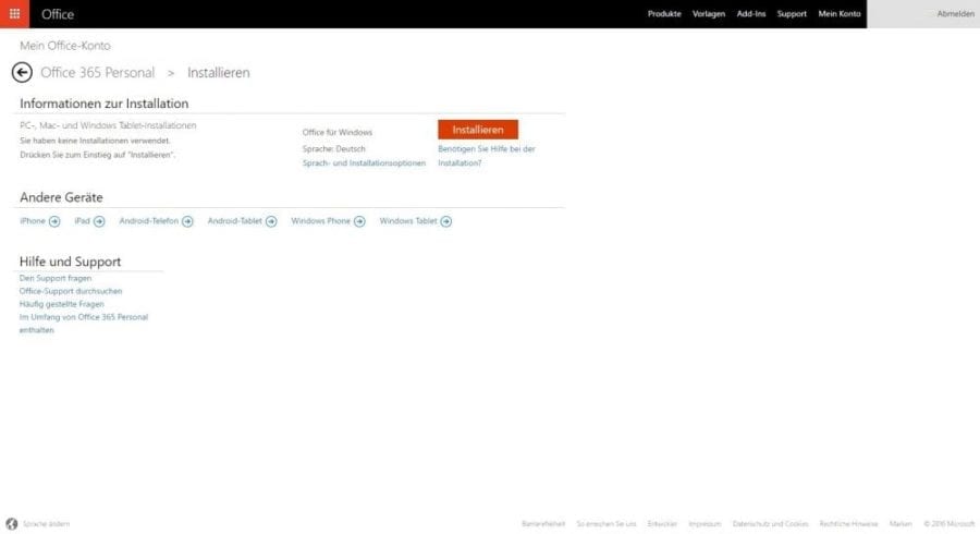 Office 365 installieren: Starten der Installation von Office 365