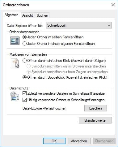 Windows 10 Ordneroptionen