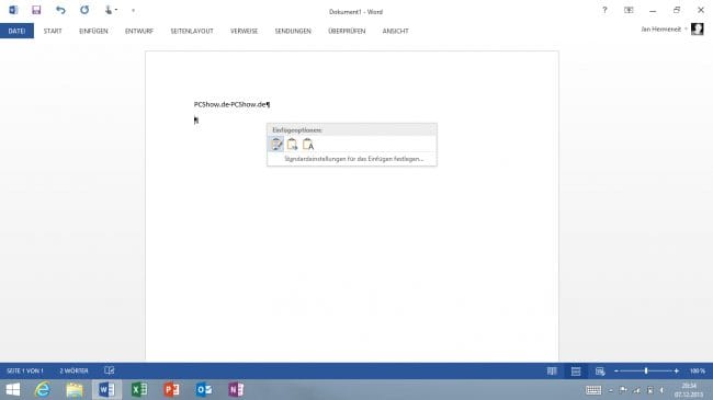 Word 2016 Einfügeoptionen