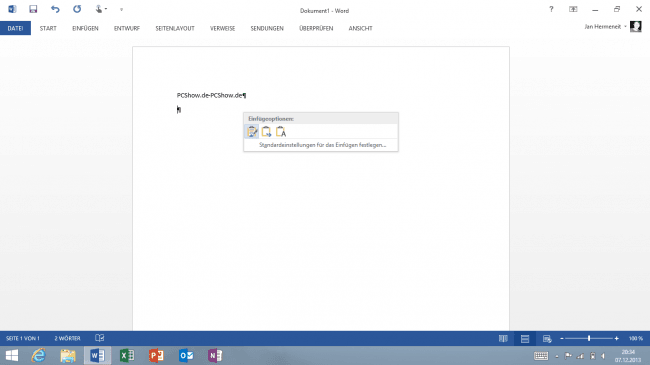 Word 2016 Einfügeoptionen
