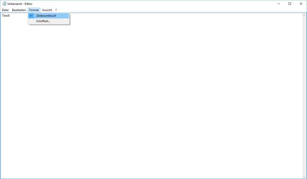 Zeilenumbruch im Editor von Windows 10