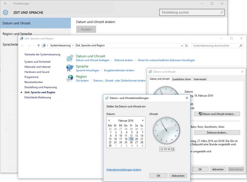 Datum und Uhrzeit in Windows 10 ändern
