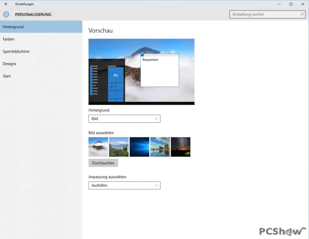 Desktop personalisieren in Windows 10