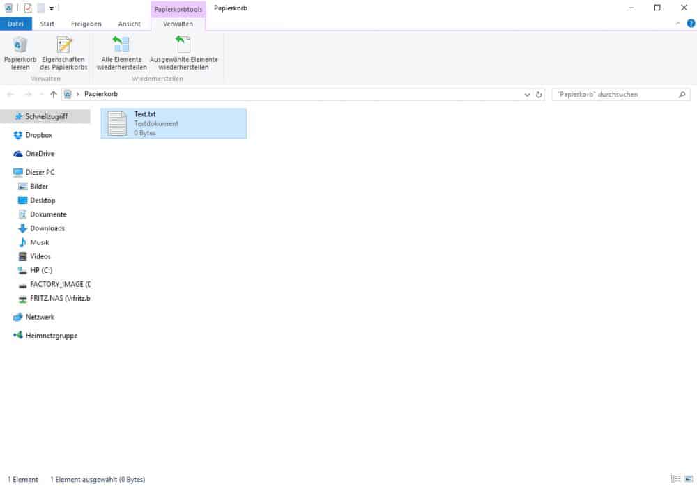 Papierkorb in Windows 10