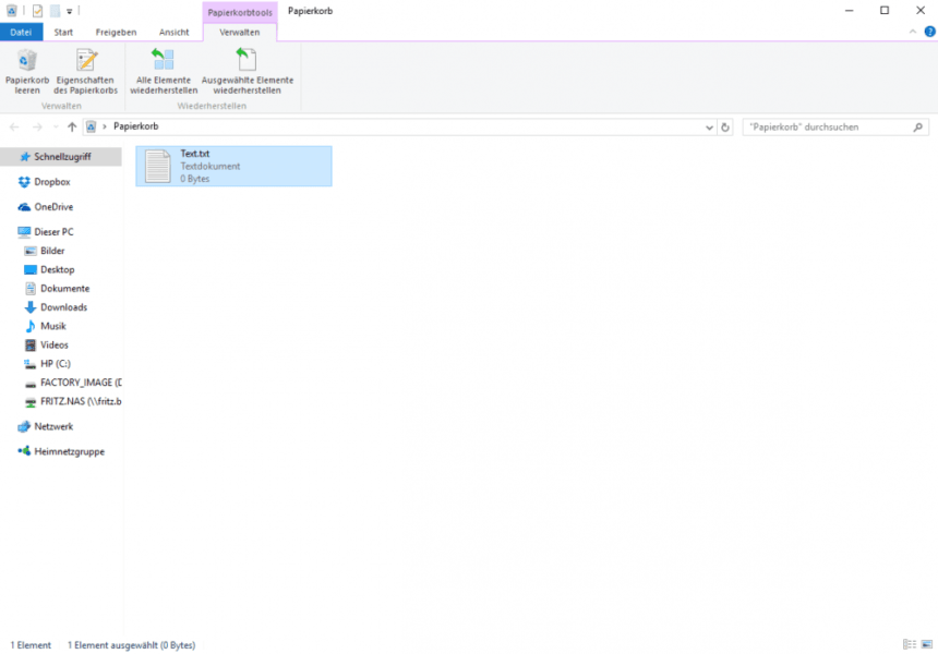 Papierkorb in Windows 10