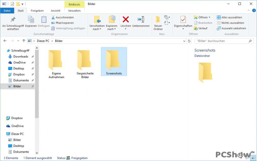 Screenshot-Ordner in Windows 10