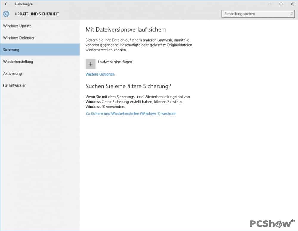 Sicherung in Windows 10 einrichten