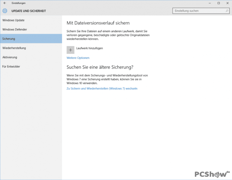Sicherung in Windows 10 einrichten