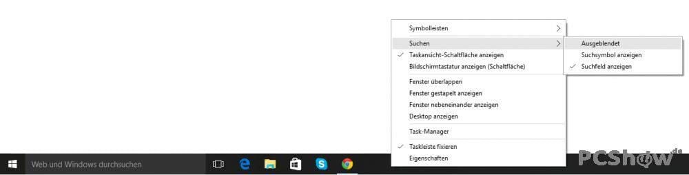 Suchleiste ausblenden in Windows 10