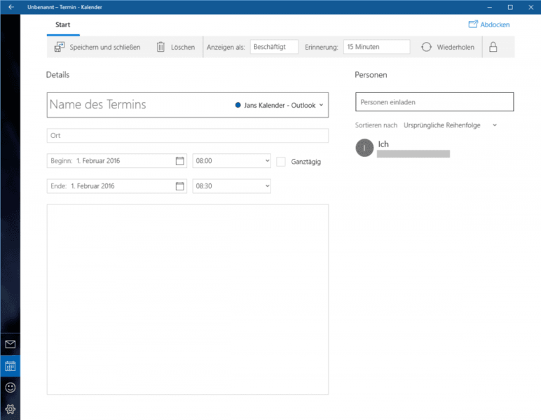 Termin erstellen in Windows 10 Kalender App