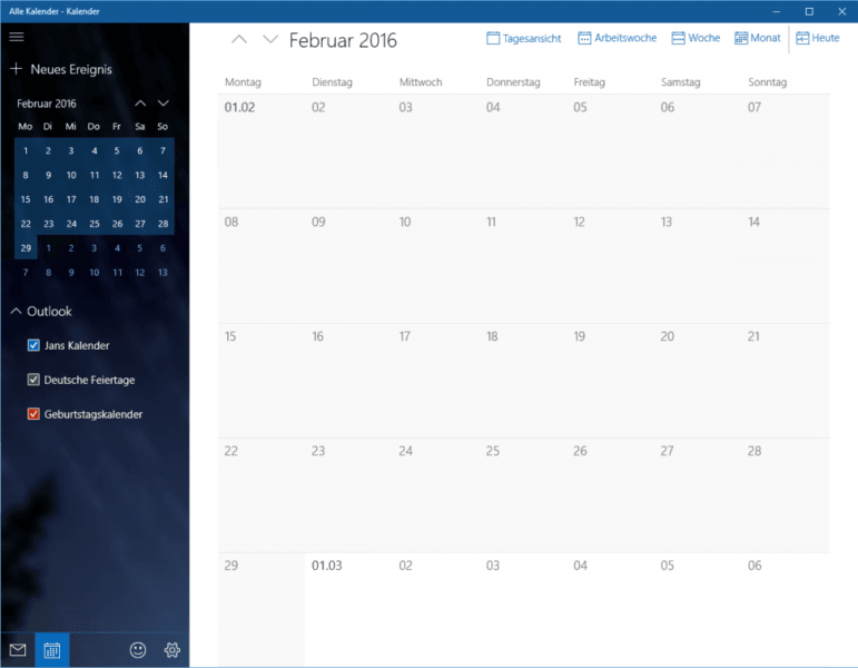 Windows 10 Kalender App