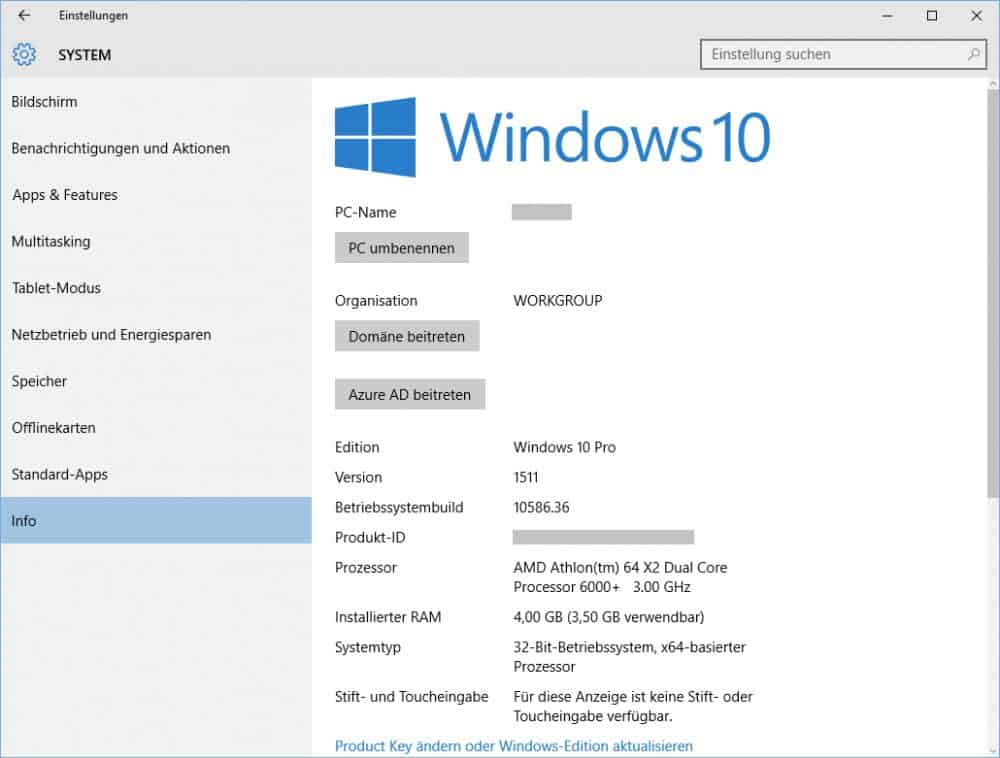 Windows 10 Systeminfo