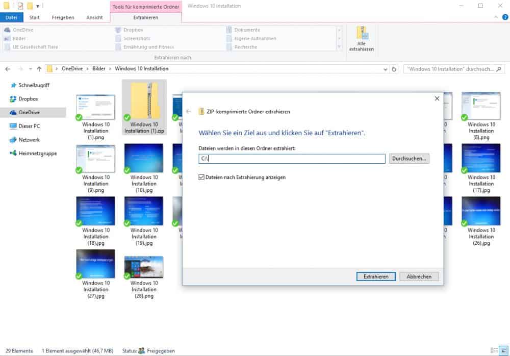 ZIP-Dateien in Windows 10 extrahieren