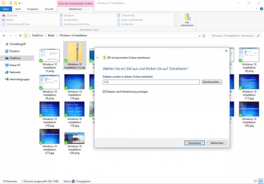 ZIP-Dateien in Windows 10 extrahieren