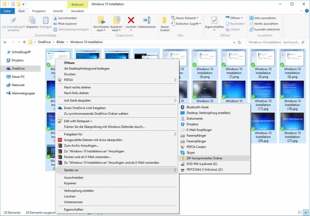 ZIP-Ordner erstellen in Windows 10