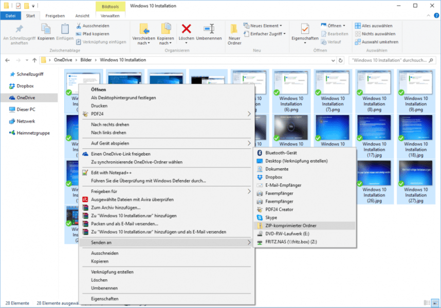 ZIP-Ordner erstellen in Windows 10