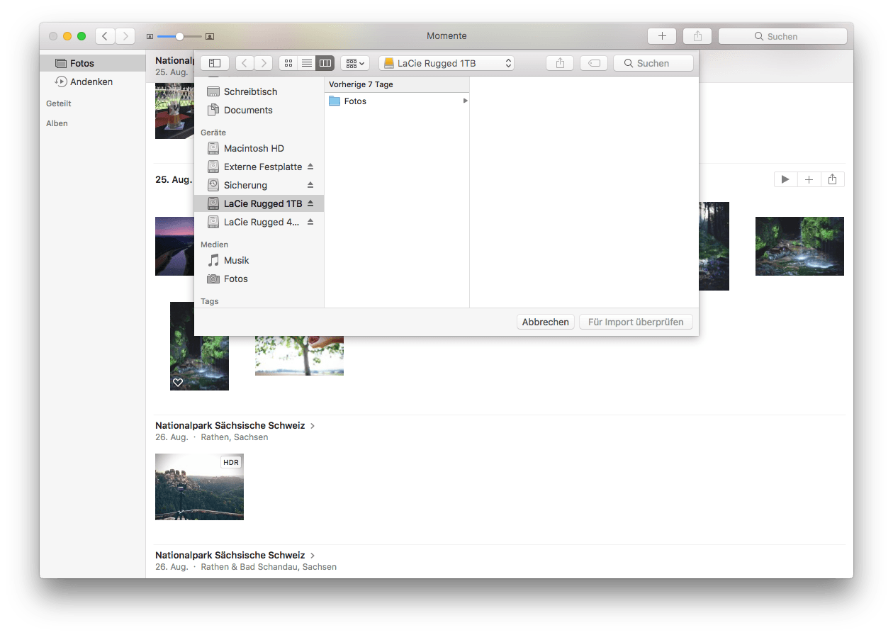 Bilder übertragen per Importieren-Dialog am Mac