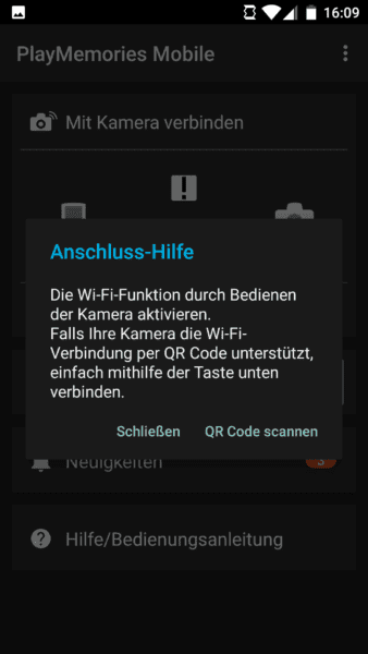 Anschluss-Hilfe für Sony Alpha in Android
