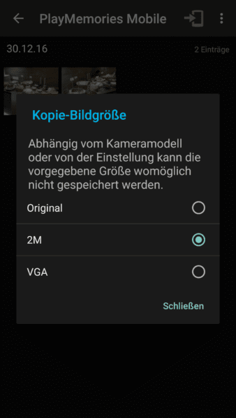 Kopie-Bildgröße zur Übertragung von Sony Alpha einrichten