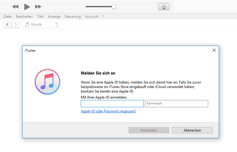 iTunes anmelden