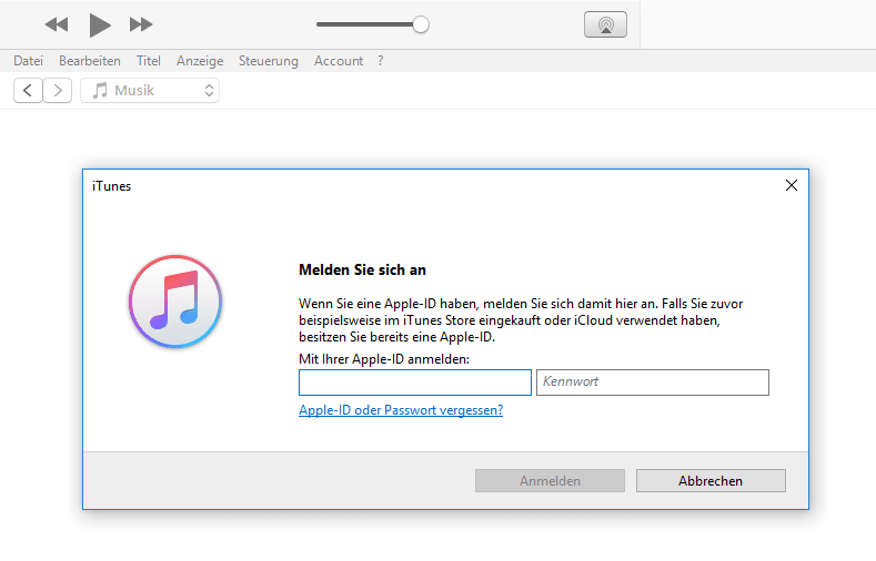 iTunes anmelden