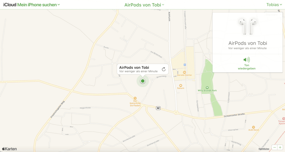 AirPods verloren: Standort auf Karte anzeigen