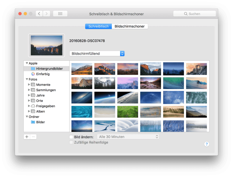 Desktophintergrund ändern mit Vorlagen