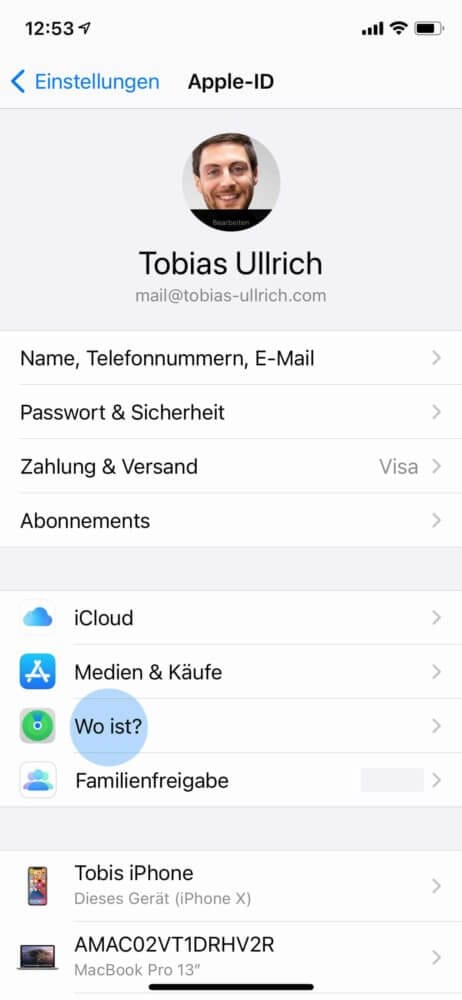 Einstellungen der iPhone Ortung öffnen