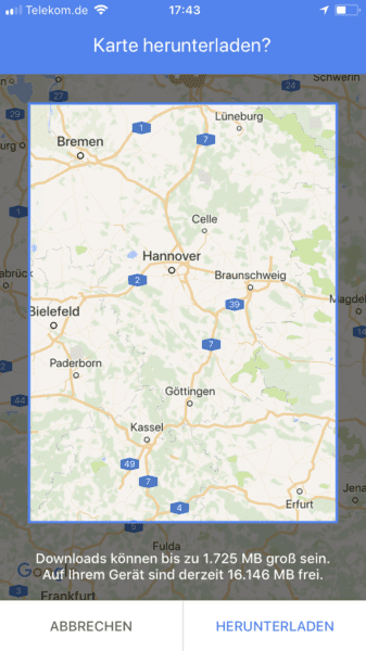 Offline Maps: Bereich auswählen