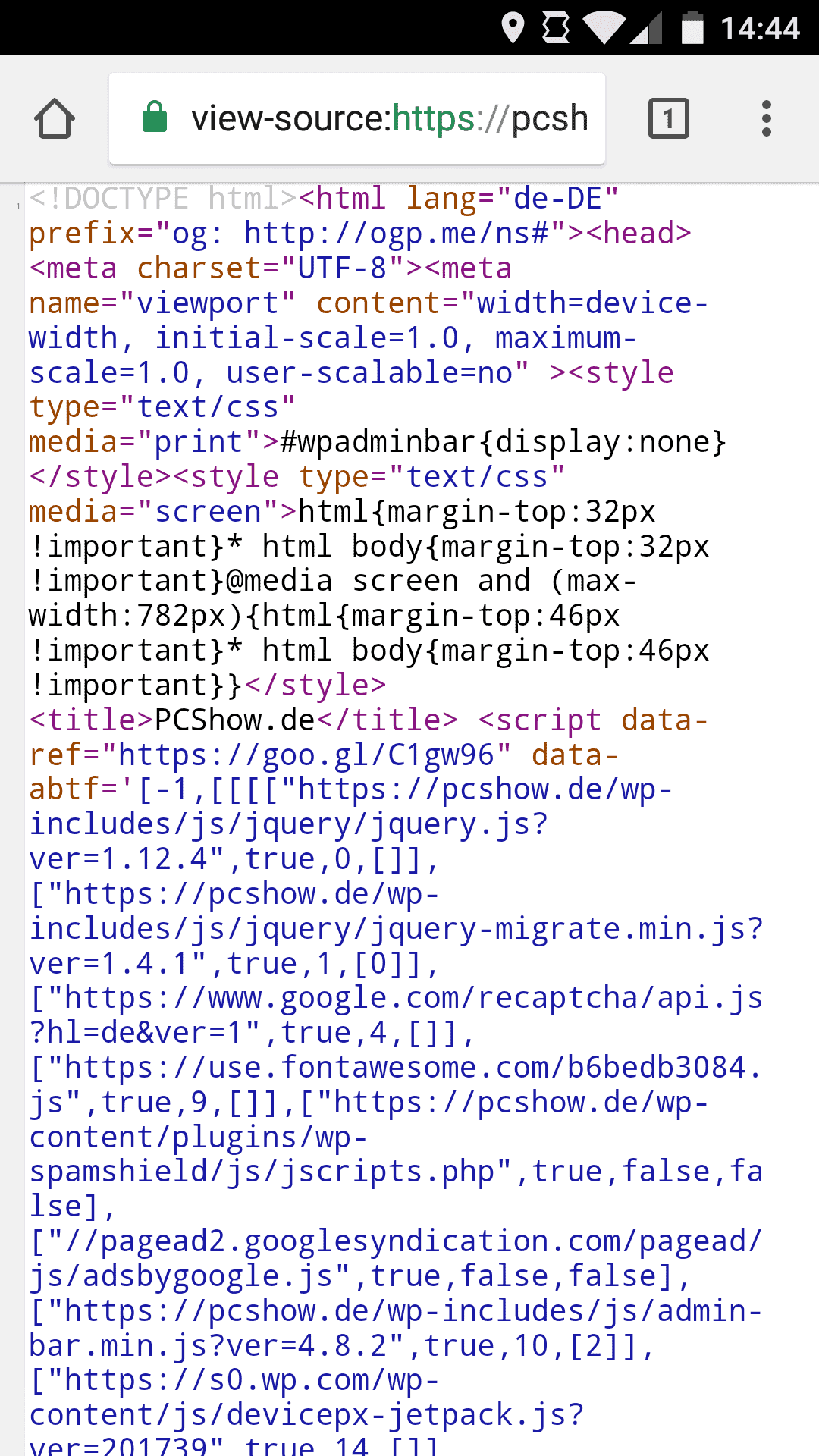 Quelltext Chrome in Android
