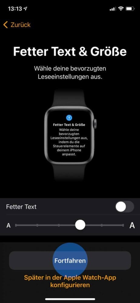 Größe der Schrift für Apple Watch wählen