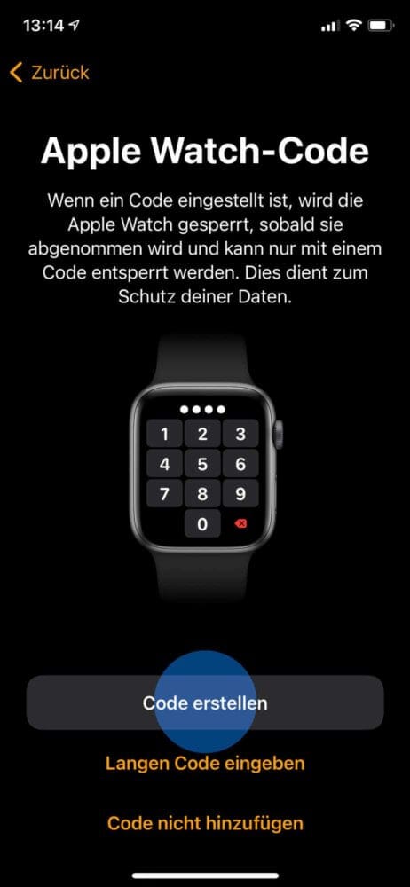 Code einrichten beim Apple Watch koppeln