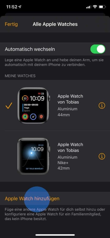 Neue Apple Watch hinzufügen