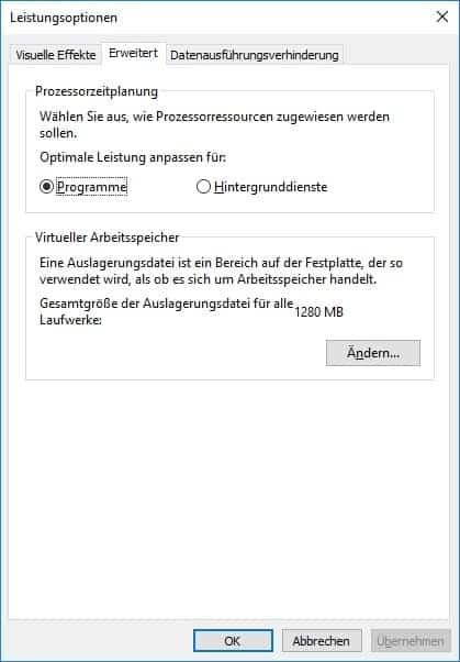Windows 10 Auslagerungsdatei verkleinern