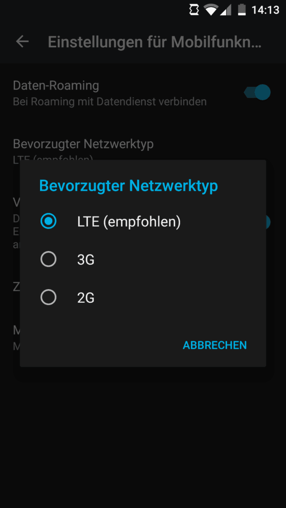 Netzwerktyp ändern