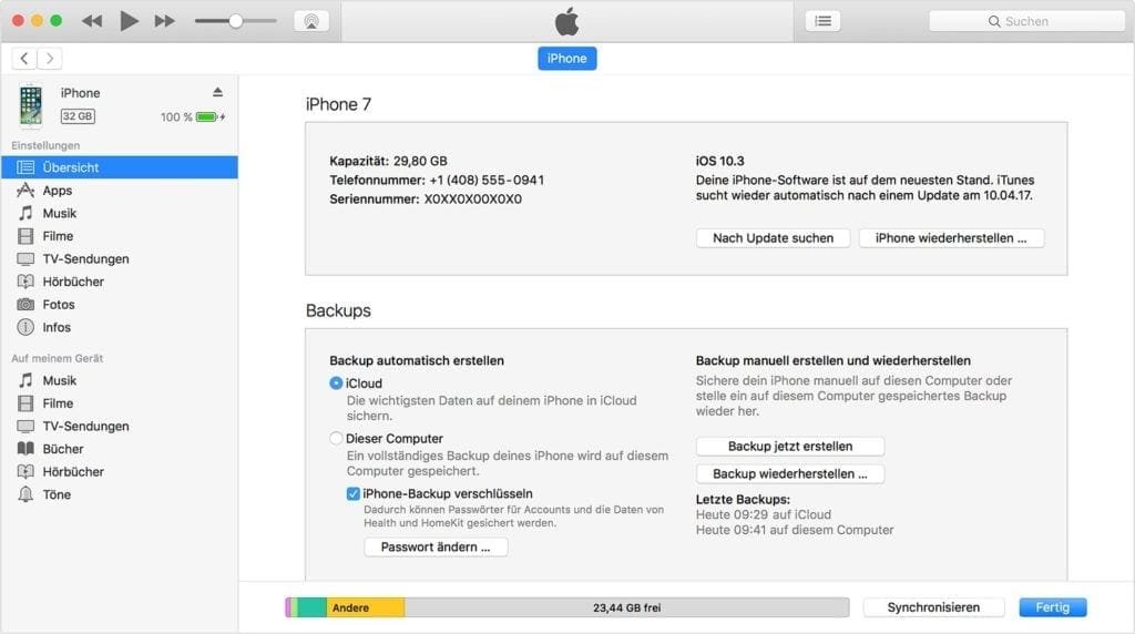 iPhone sichern über iTunes