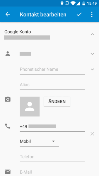 Kontakt bearbeiten erweitert in Android 6